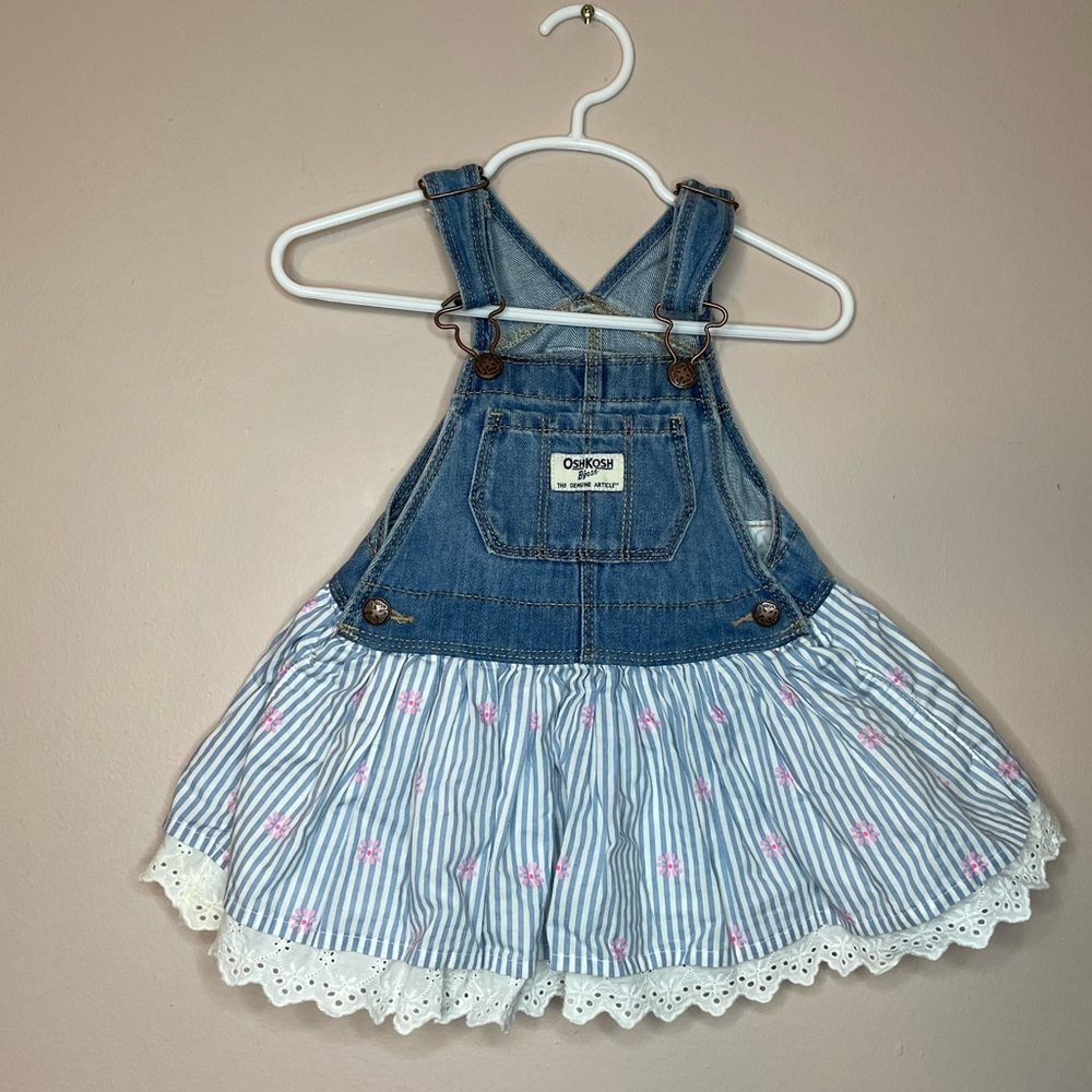 Oshkosh Baby Girl Overall Dress Jumper Stripes with Eyelit Hem 18 months